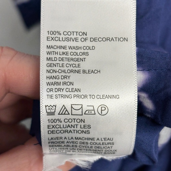 Tommy Bahama, navy blue cotton tunic blouse L striped floral embroidered - Picture 4 of 6